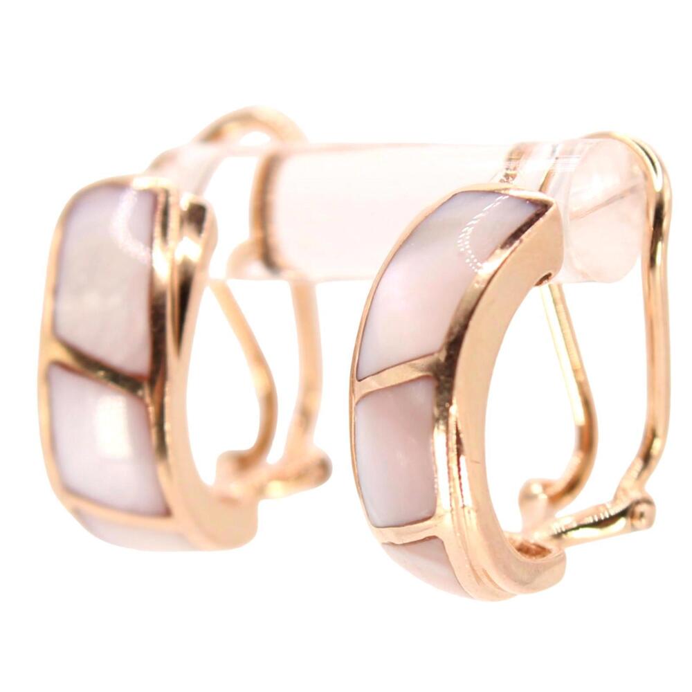 14k Rose Gold Inlaid Mother of Pearl Wavy Half Hoop French Clip Earrings